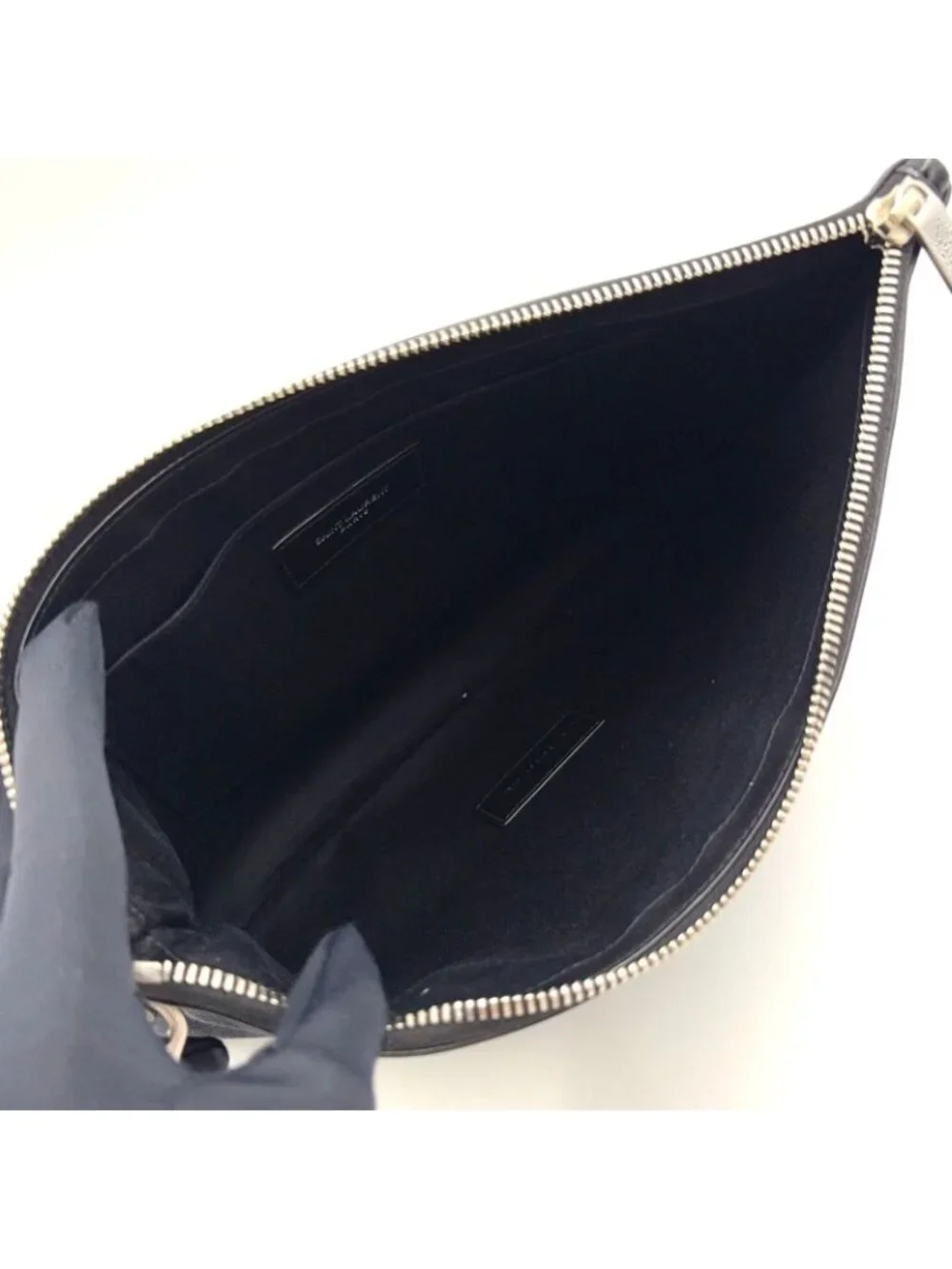 Saint Laurent Paris Rive Gauche Leather Canvas Black Clutch Silver - Picture 3 of 15